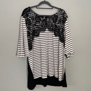 NEW Suzanne Betro 4X Black White Stripe Lace Overlay Colorblock Tunic Top